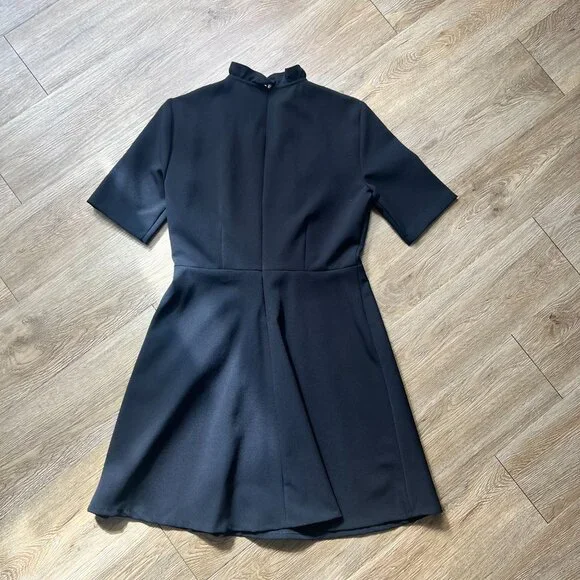 Zara Dress Womens Medium Lace Front A-Lined Mock Neck Pretty Little Black Skater - Picture 2 of 5